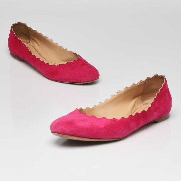 Chloe Fuchsia Suede Lauren Scalloped Ballet Flats Size 10/40.5 - Picture 3 of 6